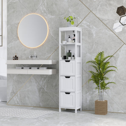 HOMCOM Badezimmerschrank, 2 Regale, 3 Schubladen, wasserabweisendes Material, Weiß