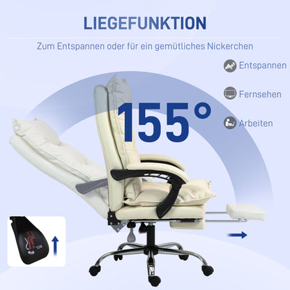 Vinsetto Bürostuhl, verstellbare Sitzhöhe, Fußstütze, Kunstleder, bis 135 kg, Metallbasis, 66x72x116-124cm, Beige