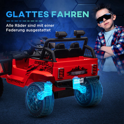 AIYAPLAY Kinder-Elektroauto mit sanfter Federung, fernsteuerbar, LED-Lichter, Hupe, 12V-Motoren, aus Kunststoff und Metall, Rot