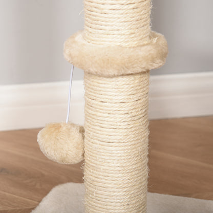 PawHut Kratzbaum 100 cm Katzenturm mit Höhle, Spielball, Sisalstämme, Plattform, mehrstöckiger Katzenkratzbaum, Kletterbaum, für mittelgroße Katzen, Beige