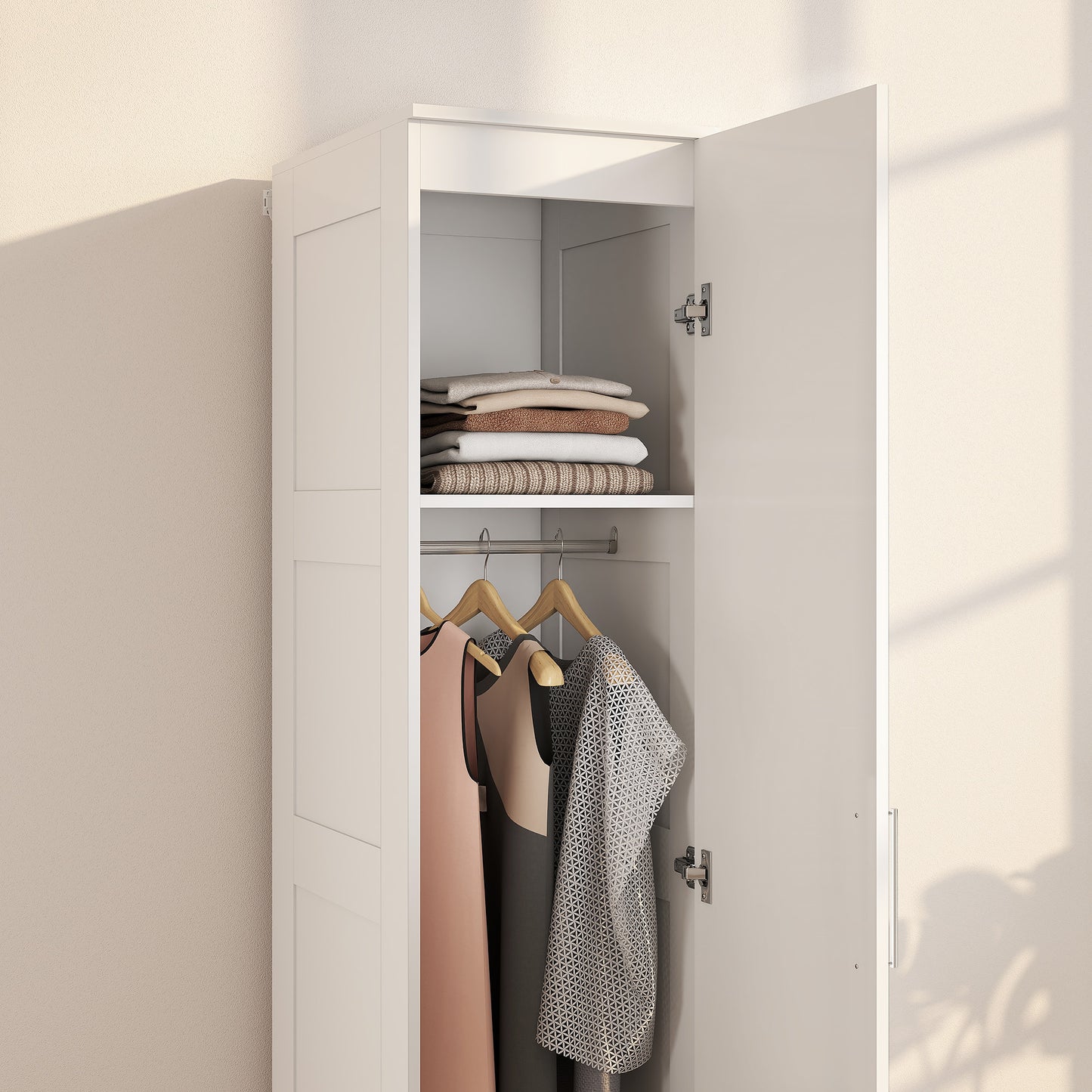 HOMCOM Kleiderschrank Mehrzweckschrank mit Kleiderstange, Regal, باب ناعم الإغلاق 40 x 52 x 180 cm Weiß