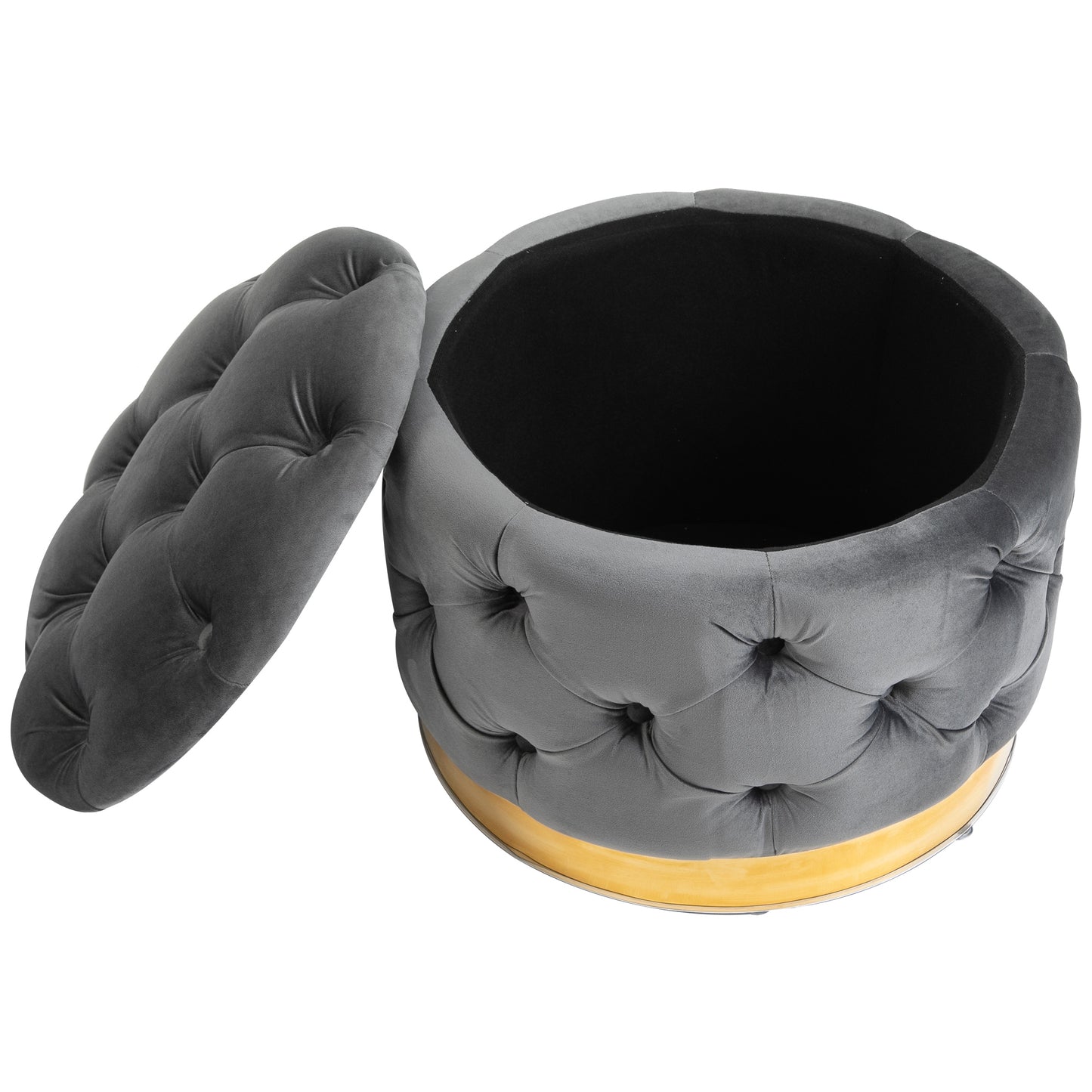 HOMCOM Vintage Hocker، Sitzhocker Truhenbank Fußbank Fußhocker mit Stauraum، Polsterhocker، Metall، Schaumstoff، Kohlegrau، 55 x 55 x 42 سم