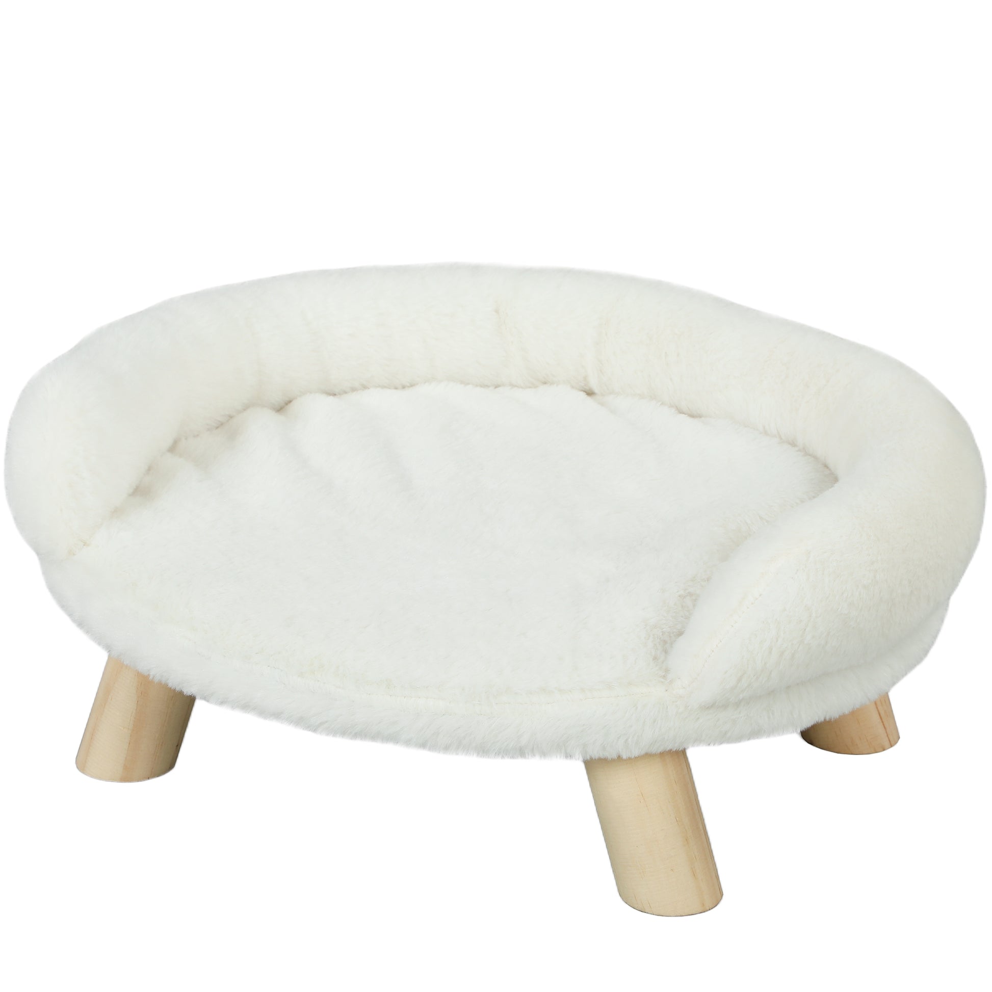 PawHut Haustierbett für Katzen und Hunde bis 5kg/30cm, waschbarer Plüschbezug, Cremeweiß, 47 x 40 x 20 cm
