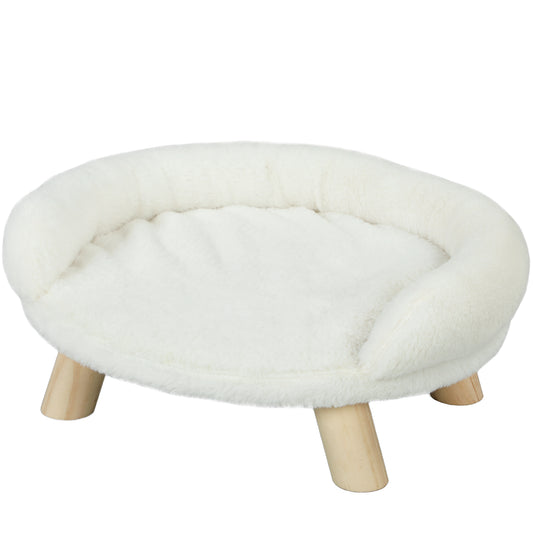 PawHut Haustierbett für Katzen und Hunde bis 5kg/30cm, waschbarer Plüschbezug, Cremeweiß, 47 x 40 x 20 cm