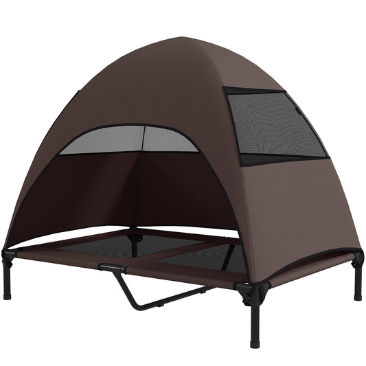 PawHut Hundeliege Outdoor mit Dach, Erhöhtes Hundebett für Große Hunde, 106 x 76 x 99 cm, Kaffee