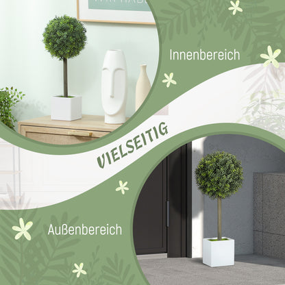 HOMCOM 2er Set Künstliche Buchsbaum-Formschnittkugeln 45cm Kunstpflanze, Plastik Künstliche Pflanzen im Topf