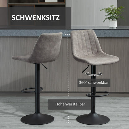 HOMCOM 2er-Set Barhocker im Retrodesign, inkl. Fußstütze, höhenverstellbar, Gaslift, Grau + Schwarz