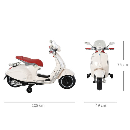 HOMCOM Kinder Elektro-Motorrad, 6V Kindermotorrad mit Scheinwerfer, Musik, Vor- und Rückwärtsgang, Trainingsräder, 30 kg belastbar, Elektromotorrad für 3-6 Jahre Kinder, Weiß