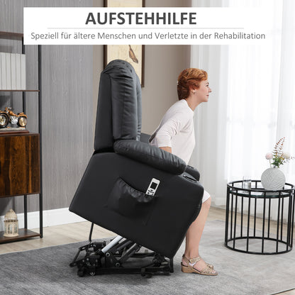 HOMCOM Relaxsessel mit Aufstehhilfe, USB, Massagefunktion, Kunstleder, bis 150 kg, 90x98x102 cm, Schwarz