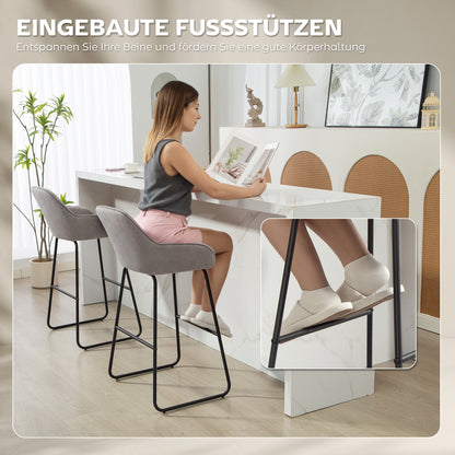 HOMCOM 2er-Set Barstühle، Barhocker mit Stoffbezug und Schaumstoffpolsterung، Polsterhocker mit Metallbeinen، Grau