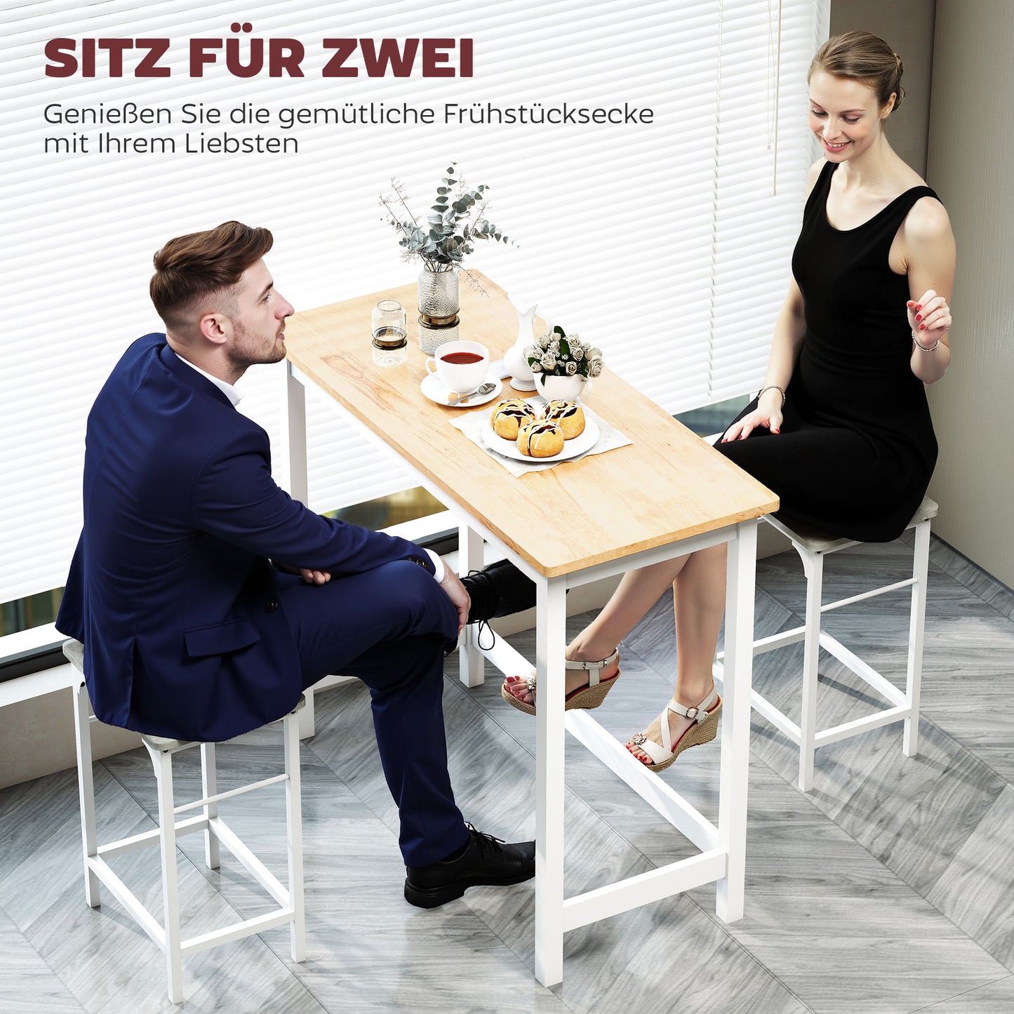 HOMCOM Bartisch, Eichenoptik, kompakt, Platz für 2 Personen, Naturholz+Weiß