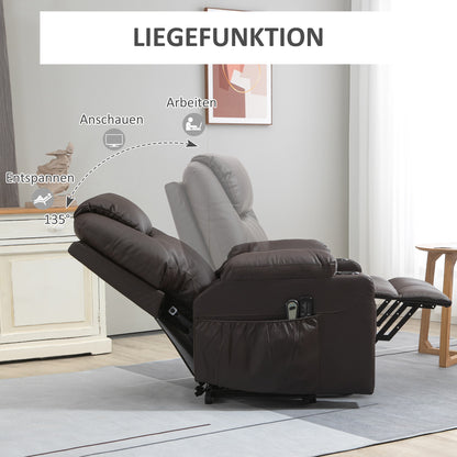 HOMCOM Massagesessel mit Aufstehhilfe, Liegefunktion, Kunstleder, bis 150 kg, 88 x 99 x 106 cm, Braun