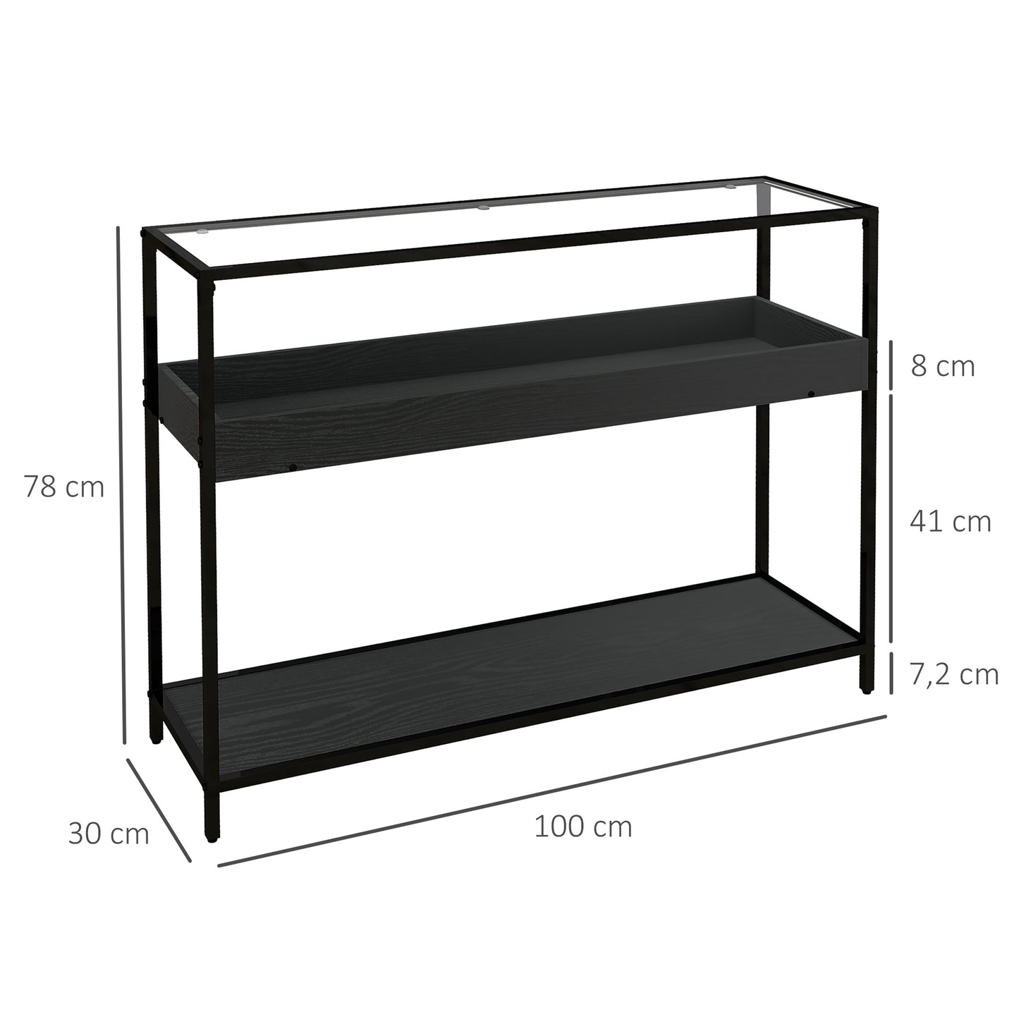 HOMCOM Konsolentisch mit 2 Regalen, Flurtisch, Flurkonsole, Schwarz