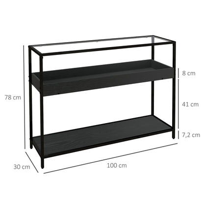 HOMCOM Konsolentisch mit 2 Regalen, Flurtisch, Flurkonsole, Schwarz
