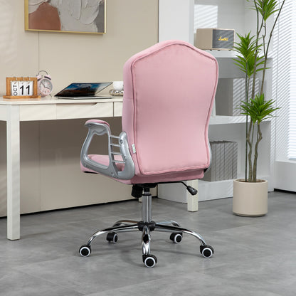 Vinsetto Bürostuhl, neigbare Lehne, höhenverstellbar, Samtoptik, bis 120 kg, Rosa