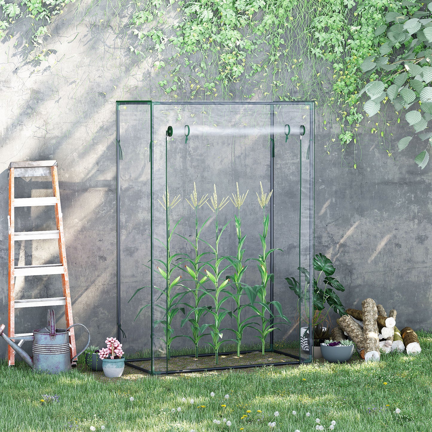 Outsunny Gewächshaus Treibhaus Tomatenhaus Frühbeet mit Tür zum Aufrollen Stahl Kunststoff Transparent 100x50x150cm
