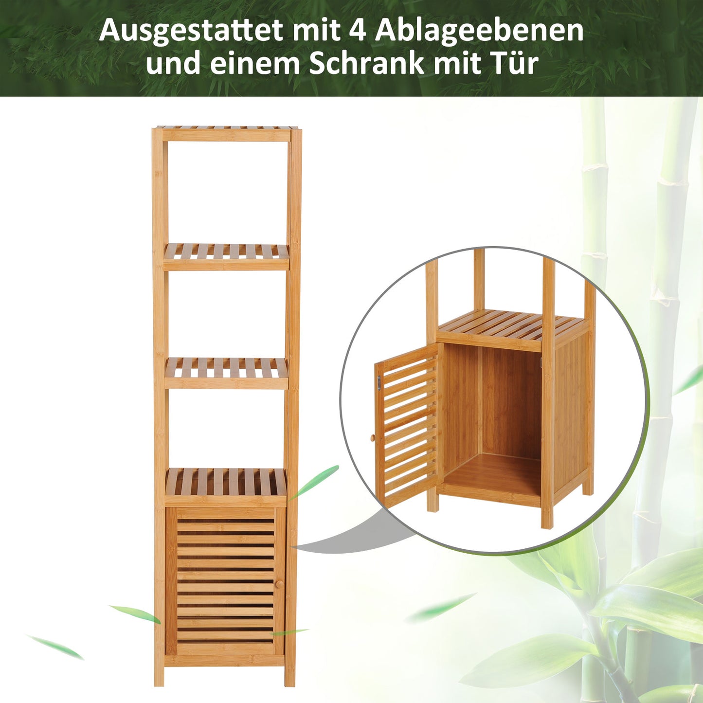 HOMCOM Badezimmerschrank, freistehend, 3 Regalböden, schmal & hoch, Lamellentür, 36 x 33 x 140cm