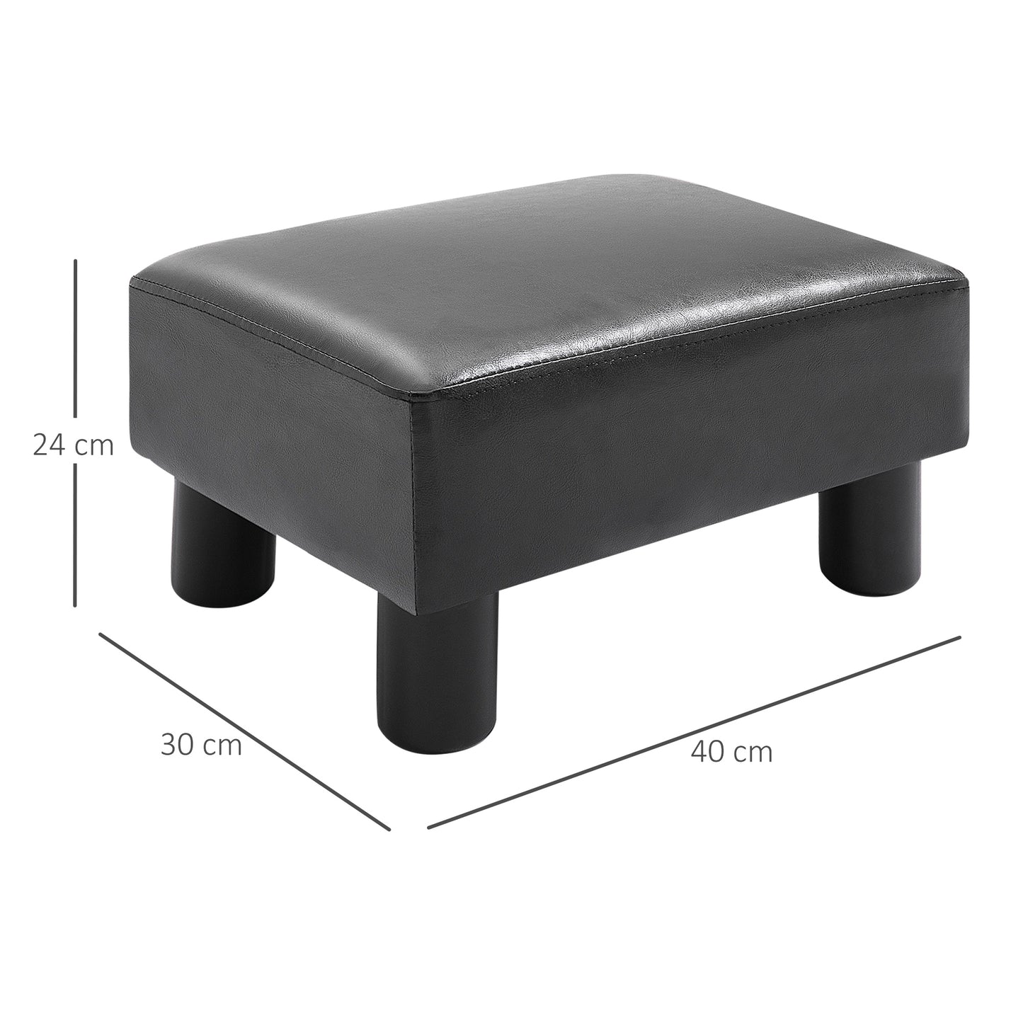 HOMCOM Sitzhocker Hocker mit Kunstleder Moderner Fußhocker Kunstlederhocker Ottomane für Schlafzimmer, Wohnzimmer, Schwarz