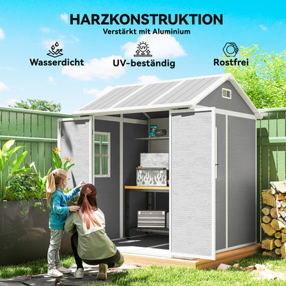 Outsunny Gartenhaus, Gartenschuppen mit Fenster, verschließbare Tür, Kunststoff, Grau