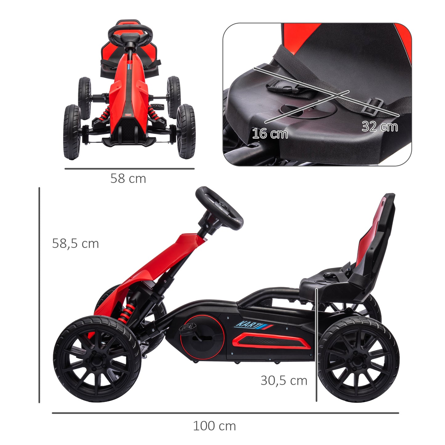 HOMCOM Go Kart Pedal Go Kart Rückwärts-uns Vorwärtsgang, für Kinder von 3 bis 8 Jahren, Rot