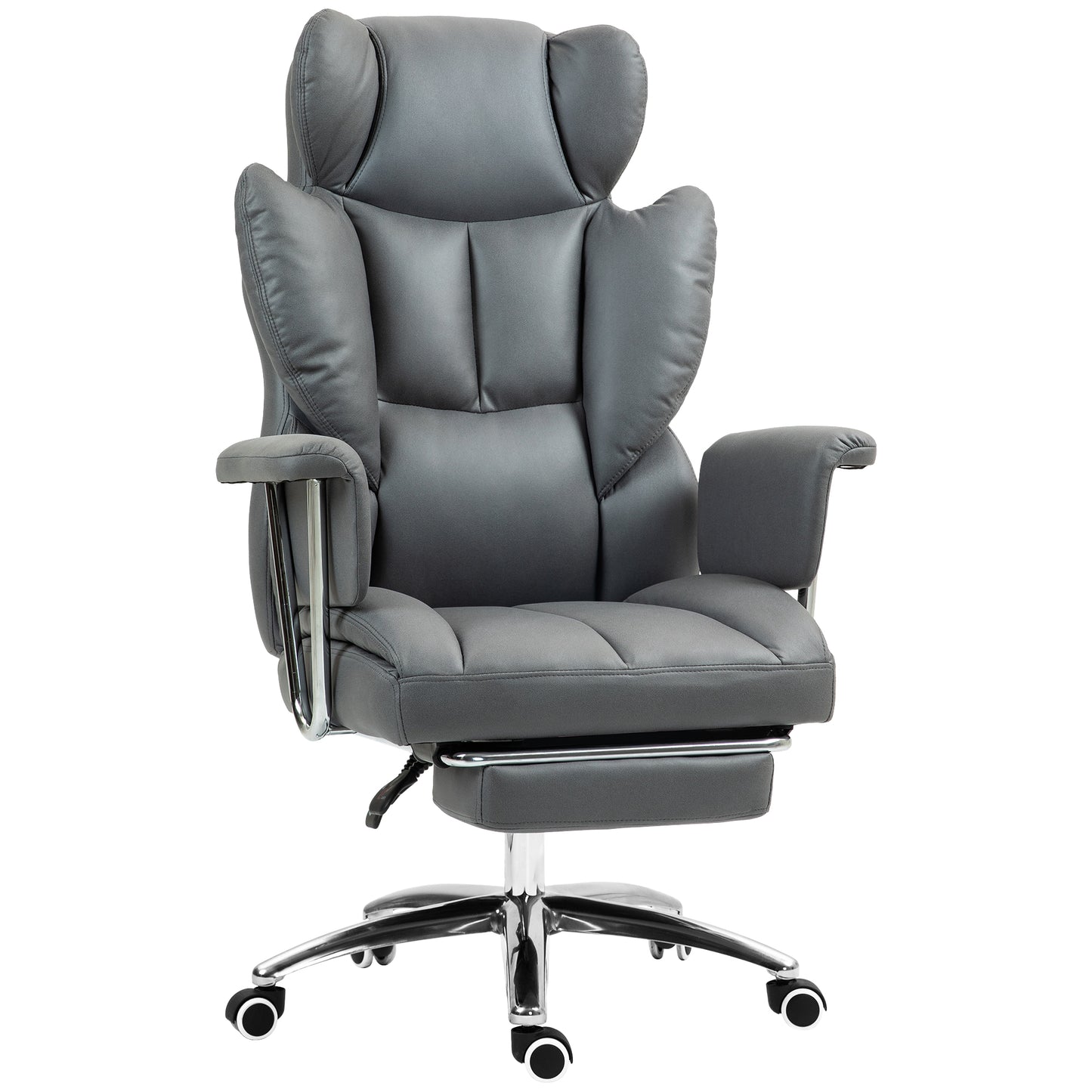 HOMCOM Ergonomischer Bürostuhl, gepolstert, mit Fußstütze, verstellbarer Lehne, 360° drehbar, Dunkelgrau