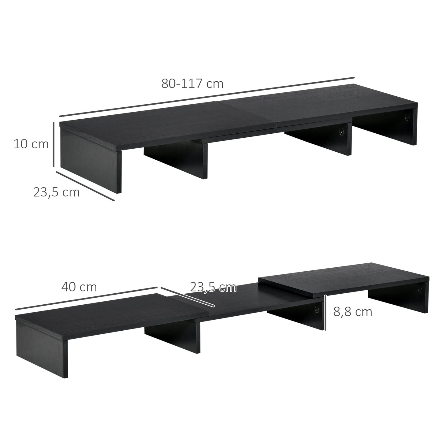 Vinsetto Monitorständer Monitor Stand Dual Bildschirmerhöhung Verstellbare Länge und Schwenkwinkel Bildschirmständer für PC Notebook Laptop Drucker 80-117 x 23,5 x 10 cm Schwarz
