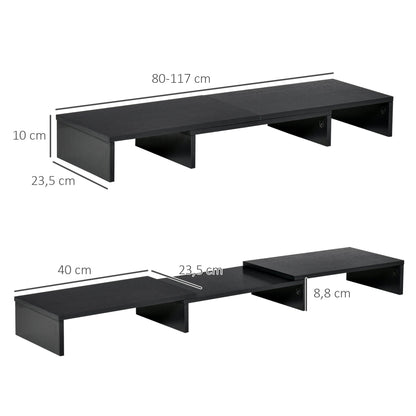Vinsetto Monitorständer Monitor Stand Dual Bildschirmerhöhung Verstellbare Länge und Schwenkwinkel Bildschirmständer für PC Notebook Laptop Drucker 80-117 x 23,5 x 10 cm Schwarz