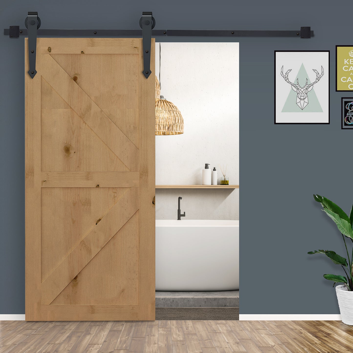 HOMCOM Schiebetür-Kit, rustikales Design, Kohlenstoffstahl, trägt bis zu 100 kg pro Paneel