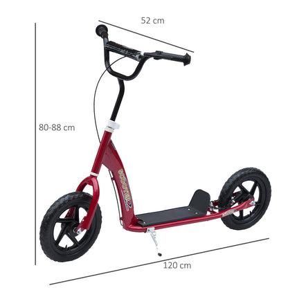 HOMCOM Kinderroller mit Hinterbremse Kickscooter 12 Zoll Tretroller Roller Scooter Cityroller für Kinder Kickboard Höhenverstellbar Stahl EVA Rot 120 x 52 x 80-88 cm