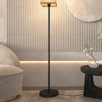 HOMCOM Moderne Stehlampe mit Kunstleinen-Schirm und Fußschalter, für Wohnzimmer und Schlafzimmer, Metall, Schwarz