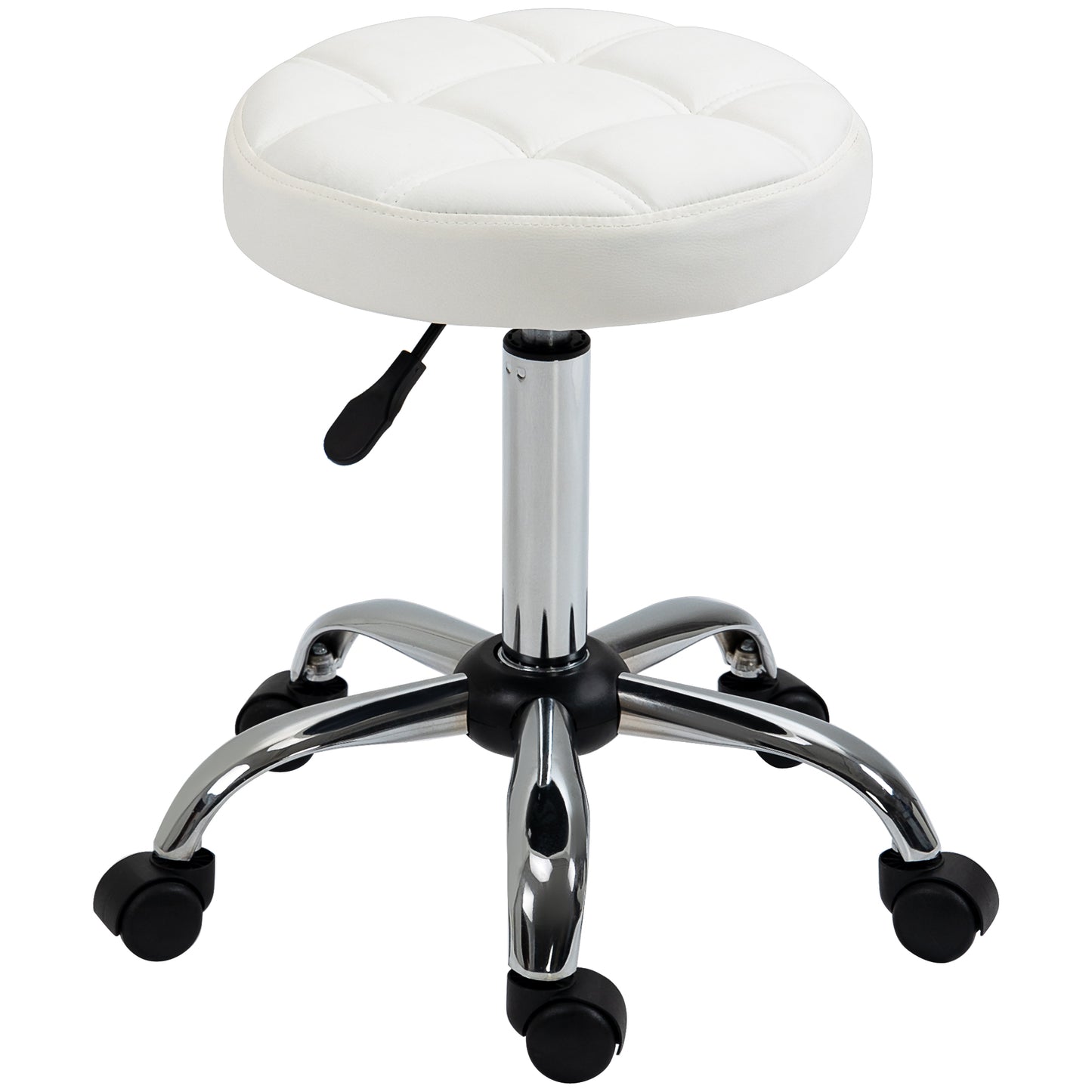 HOMCOM Drehhocker, Salonhocker, höhenverstellbar, Kunstleder, Steppdesign, Ø35,5 x 48-63 cm, Weiß/Silber