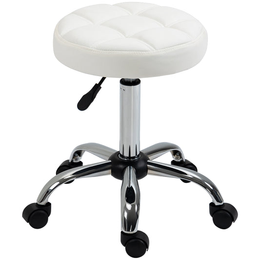 HOMCOM Drehhocker, Salonhocker, höhenverstellbar, Kunstleder, Steppdesign, Ø35,5 x 48-63 cm, Weiß/Silber