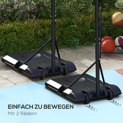 SPORTNOW Höhenverstellbarer Basketballkorb، freistehend، mit Netz und Rädern، أساس كبير، 179-209 سم، Kunststoff، Stahl