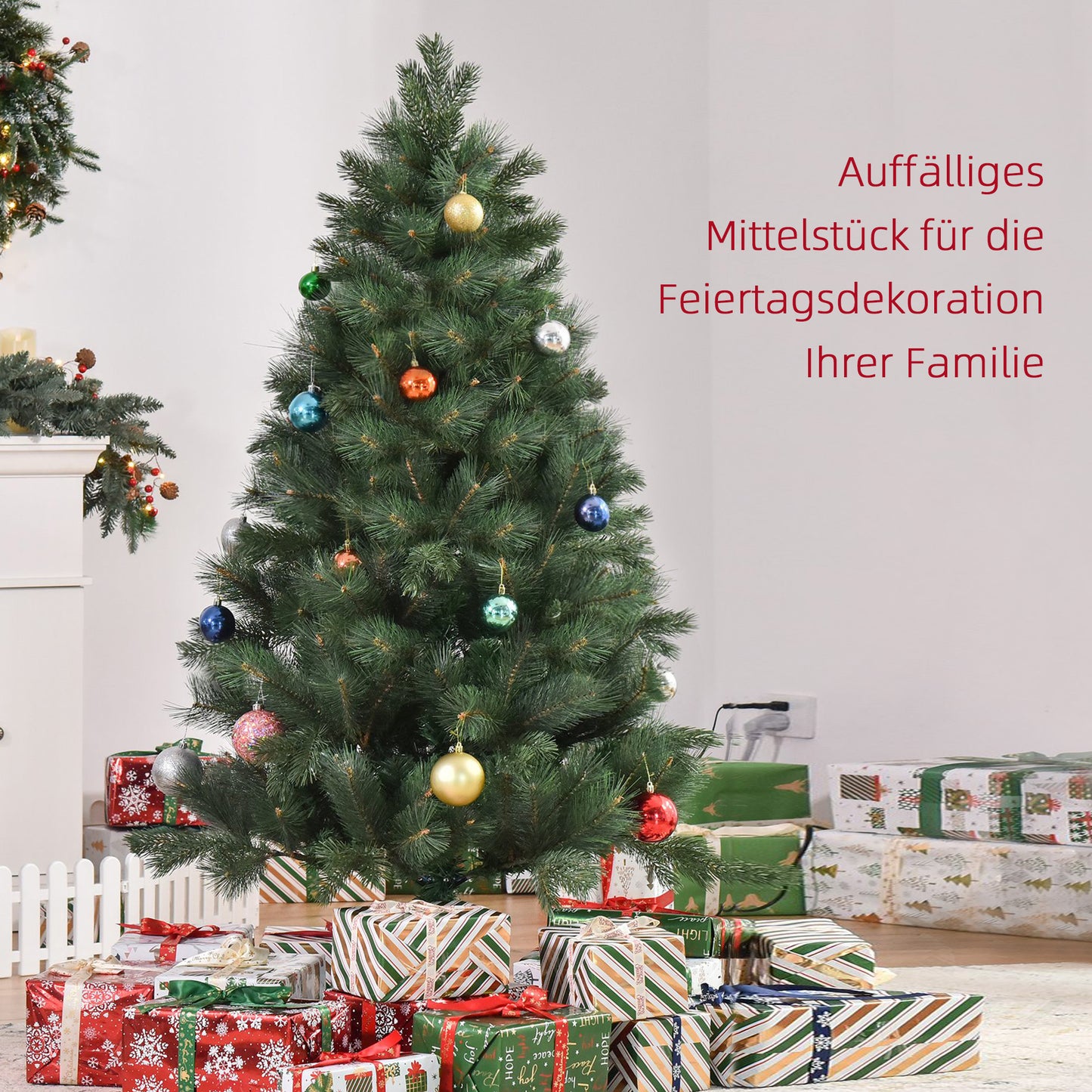 HOMCOM Weihnachtsbaum Ø90 x 180 cm, künstliche Tanne, realistisches Nadelkleid, Grün