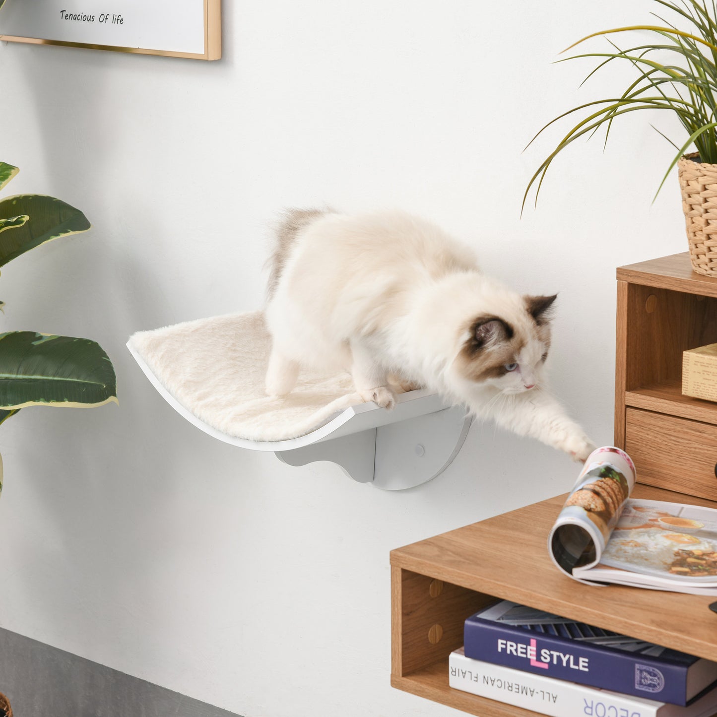PawHut Katzenregal, Wandmontage, weiche Liegefläche, bis 10kg, 41x28x21cm, Weiß