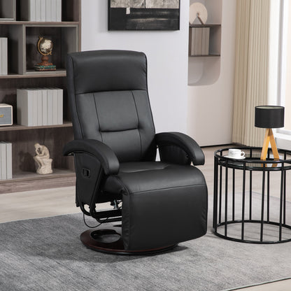 HOMCOM Drehbarer Polsterstuhl، Kunstleder، Fußstütze، Holzbasis، neigbar، Schwarz