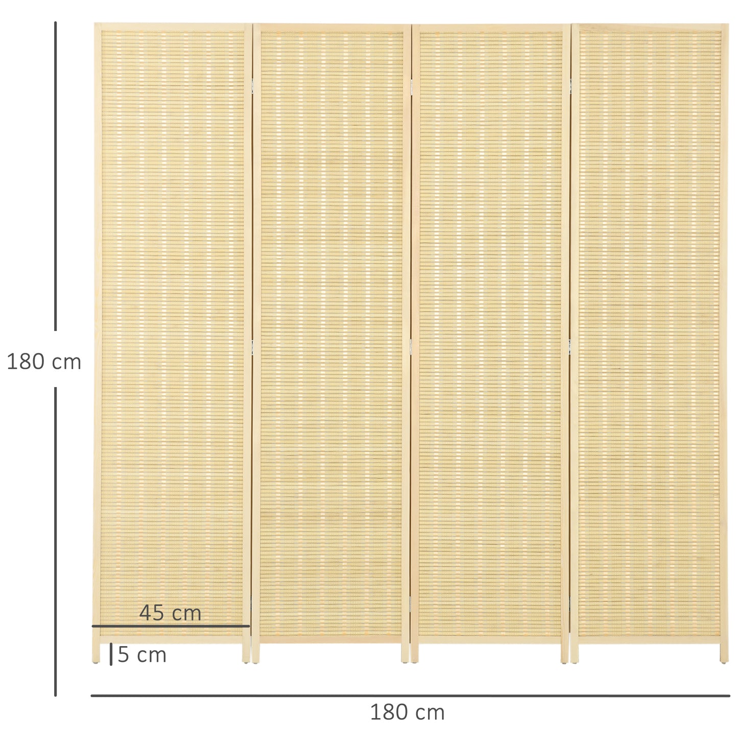 HOMCOM 4-teiliger Raumteiler, 180 x 180 cm, Faltbarer Sichtschutz aus Bambus und Baumwolle für Wohnzimmer, Schlafzimmer, Natur