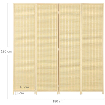 HOMCOM 4-teiliger Raumteiler, 180 x 180 cm, Faltbarer Sichtschutz aus Bambus und Baumwolle für Wohnzimmer, Schlafzimmer, Natur