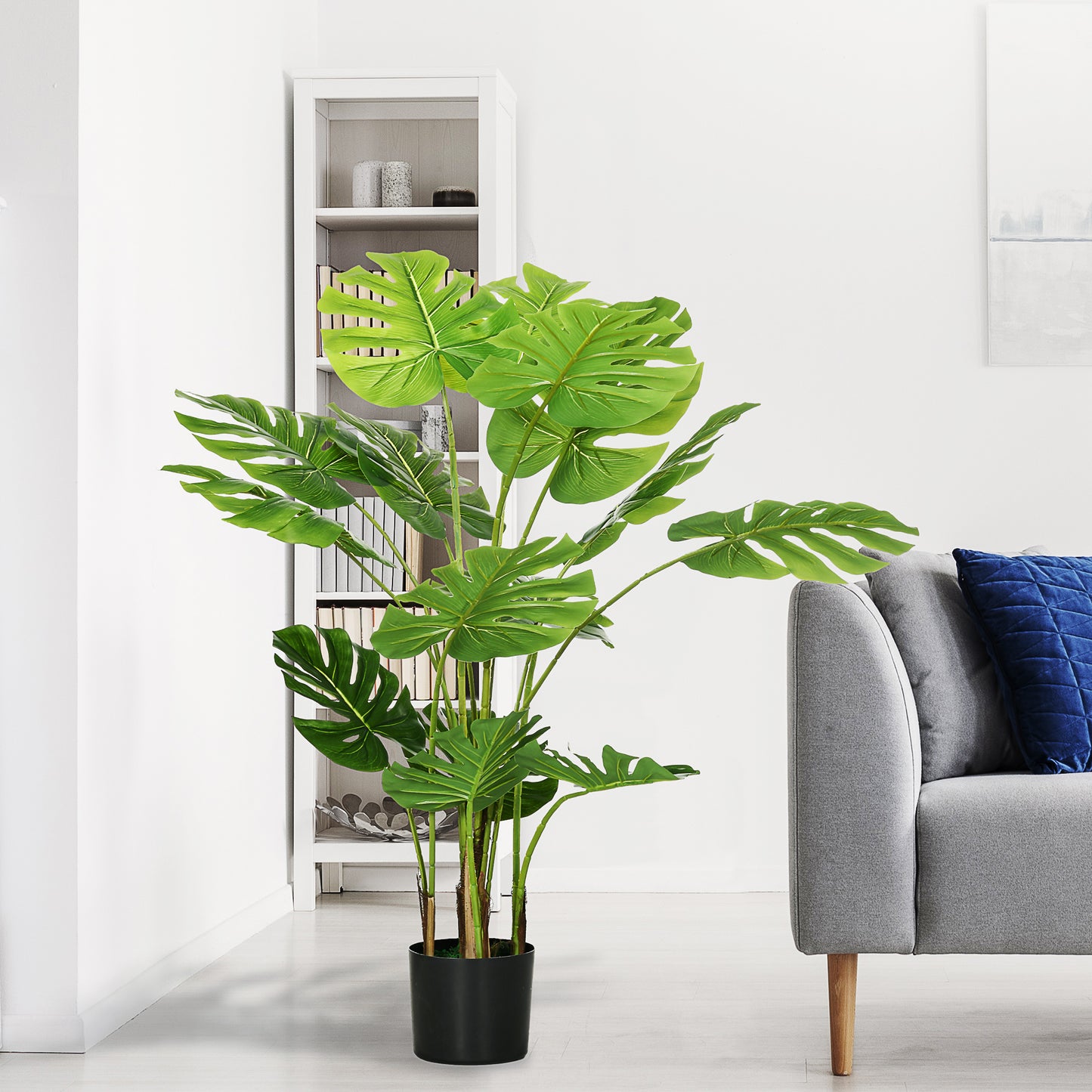 HOMCOM Kunstpflanze Realistische Kunstpflanze Monstera Deliciosa,1 Übertopf und Zementerde,17,5 سم × 17,5 سم × 120 سم، أخضر