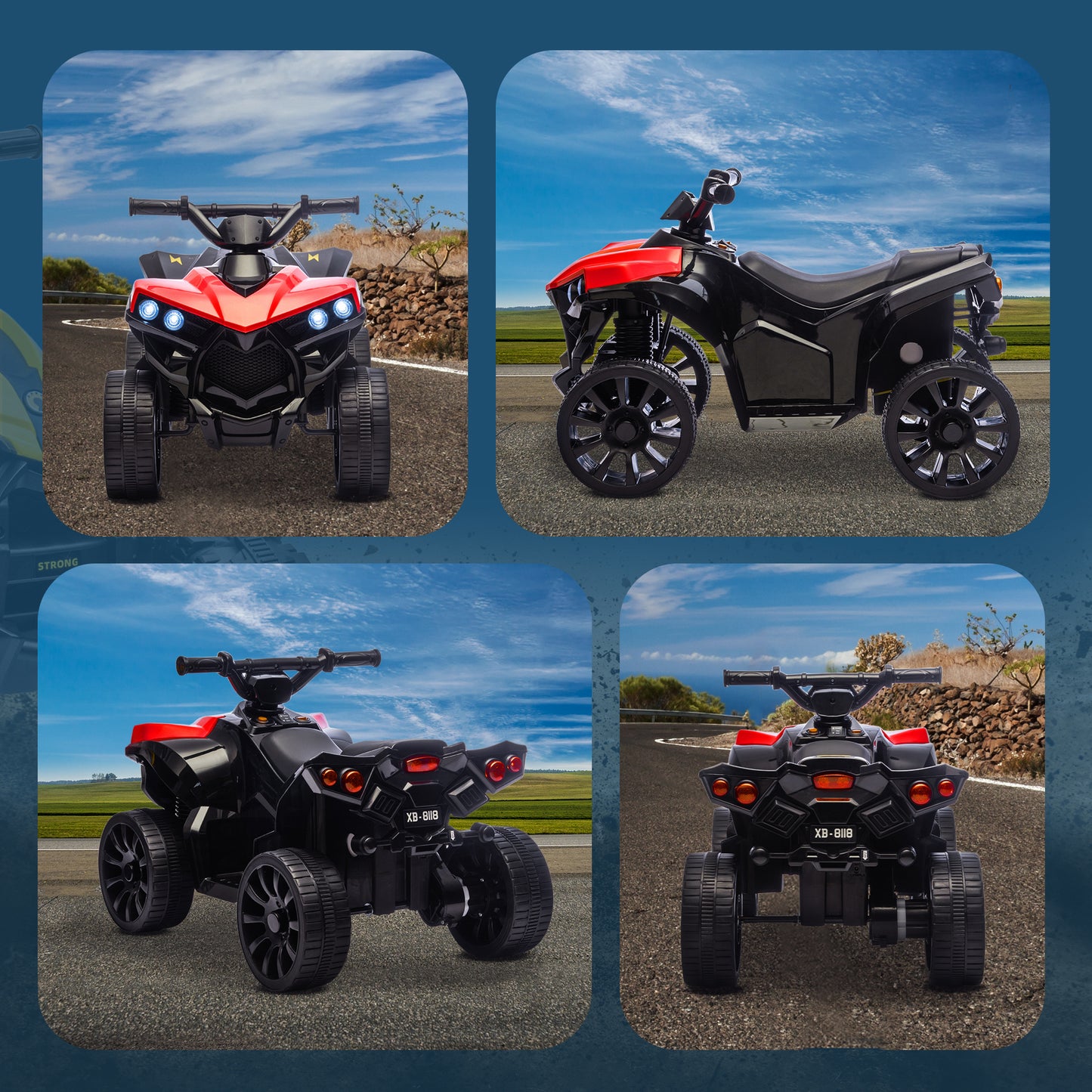 AIYAPLAY Kinder Quad Elektro 6V Kinderquad mit Vorwärts-, Rückwärtsfunktion, Musik, LED-Scheinwerfer Rot