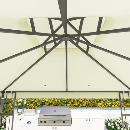 Outsunny 3 x 3 m Garten-Pavillon, 2-Stufen-Dach-Design, UV30+ Schutz, UV-beständig, Sonnenschutz, Metallrahmen, Cremeweiß