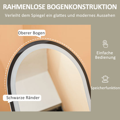 HOMCOM Ganzkörperspiegel, 150 x 40 cm, Freistehender Spiegel mit dimmbaren LED-Lichtern für Wohnzimmer, Schlafzimmer
