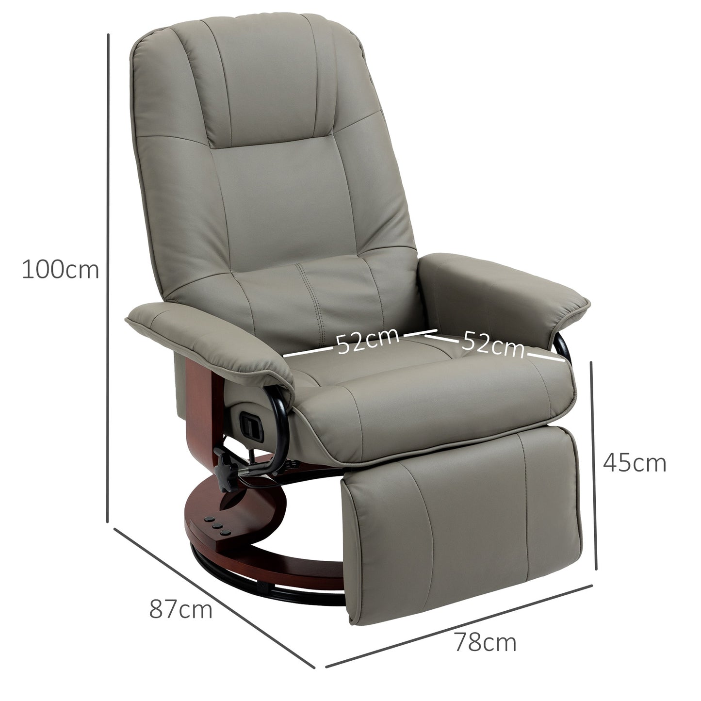 HOMCOM Relaxsessel Fernsehsessel Liegesessel Kunstleder 360° Drehstuhl 145° neigbar Grau 78 x 87 x 100 cm