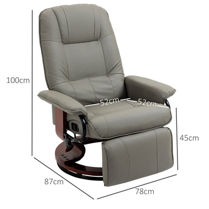 HOMCOM Relaxsessel Fernsehsessel Liegesessel Kunstleder 360° Drehstuhl 145° neigbar Grau 78 x 87 x 100 cm
