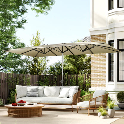Outsunny Doppelseitiger Schirm، 451 × 264 سم Sonnenschirm mit Kurbelsystem، 12 Metallstreben، Aluminiummast، Cremeweiß