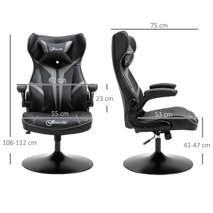Vinsetto Gaming Stuhl ergonomischer Computerstuhl mit Wippfunktion Drehstuhl höhenverstellbar Stahl Schwarz+Grau 67 x 70 x 106-112 cm