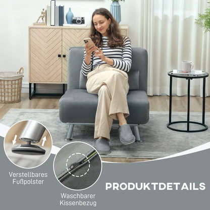 HOMCOM Klappsessel mit Bettfunktion، klappbarer Relaxsessel in Samtoptik، Verstellbare Rückenlehne، 75 × 70 × 75 سم، غراو