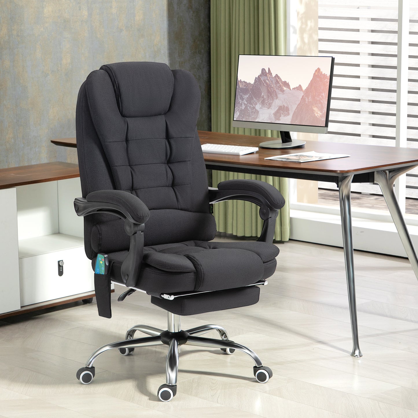 Vinsetto Bürostuhl mit Massagefunktion, Ergonomischer Schreibtischstuhl mit Liege- & Wärmefunktion, höhenverstellbar, Schwarz