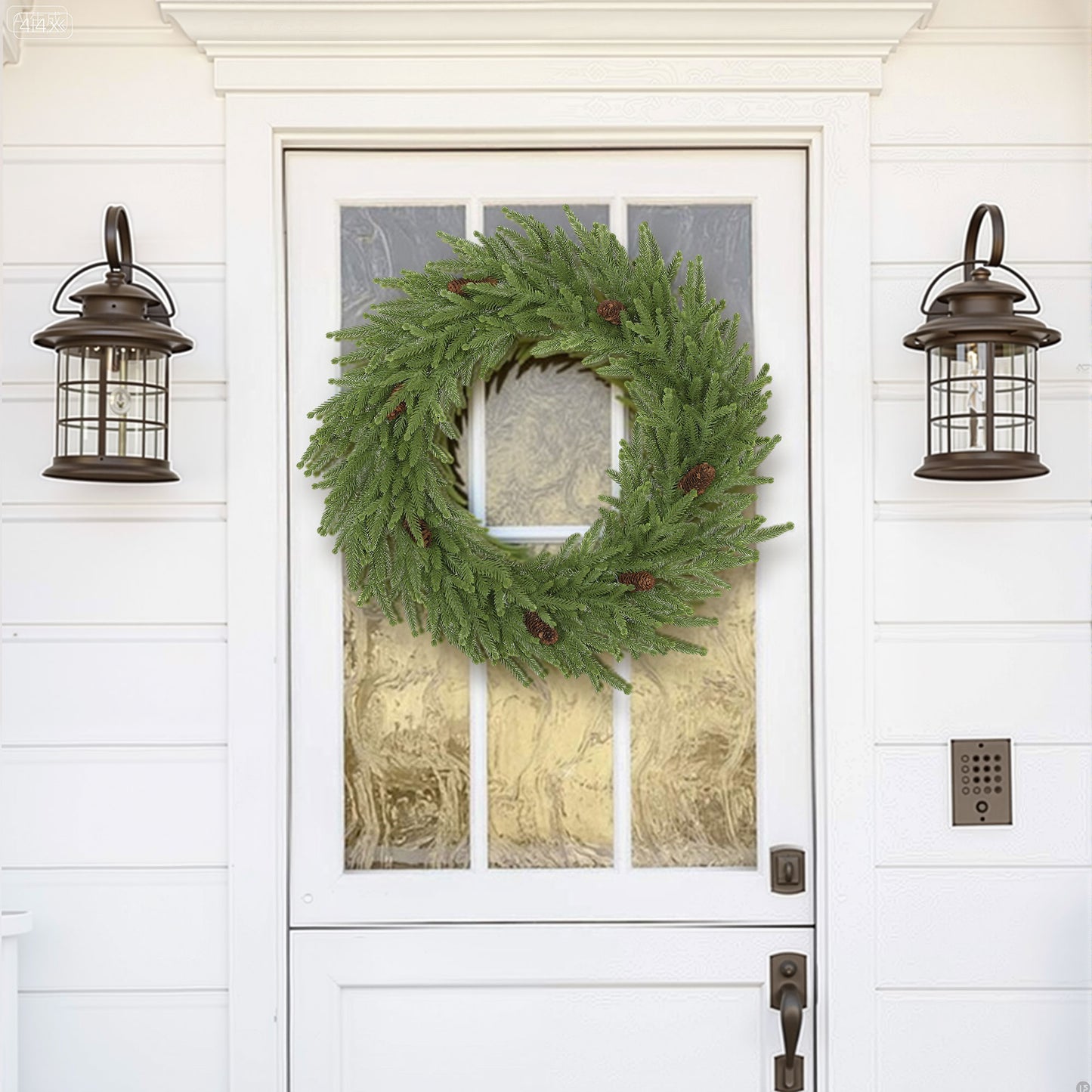 HOMCOM Weihnachtskranz mit Zapfen, Türkranz Künstlicher Weihnachtskranz für Tür Grün, Ø60 x 15 cm