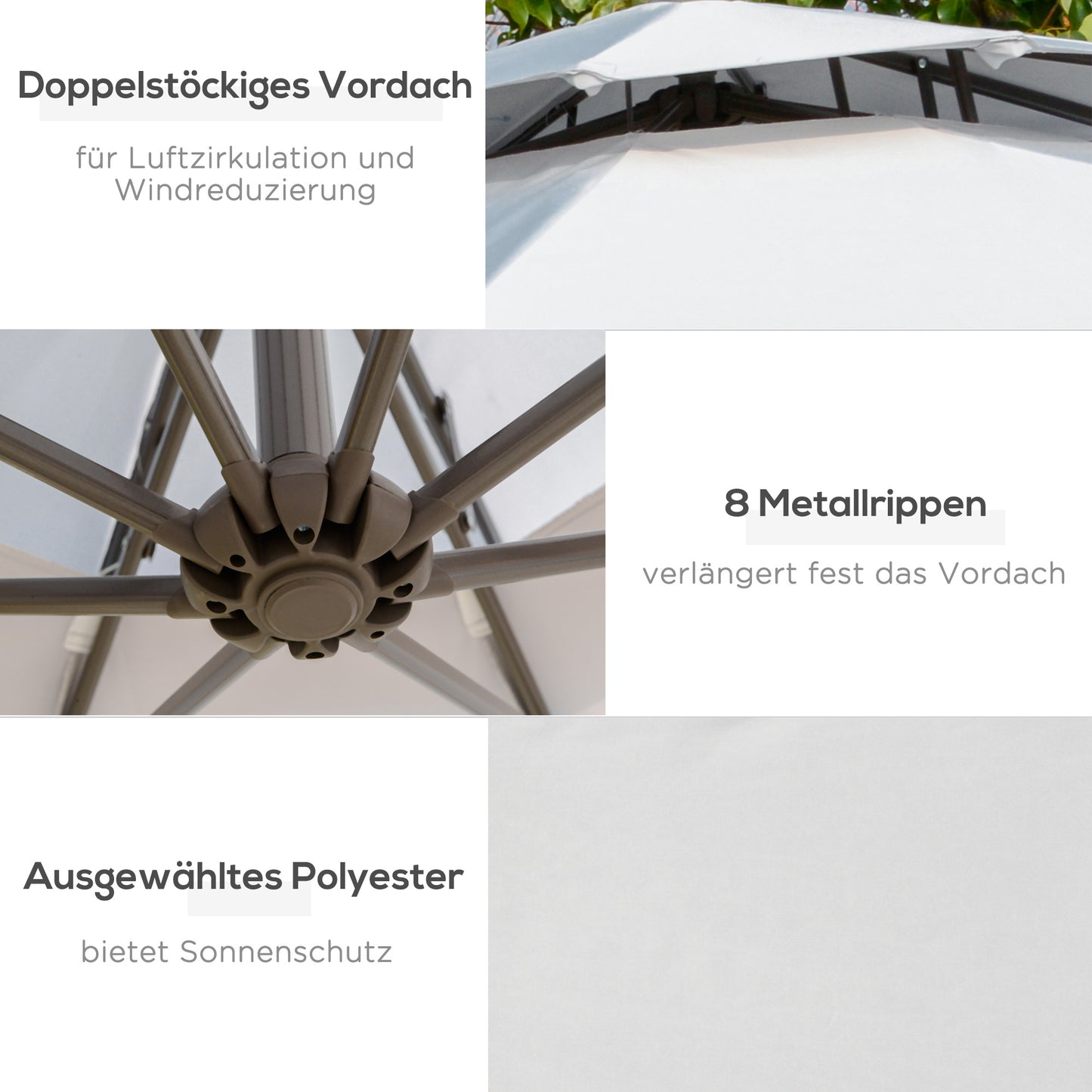 Outsunny Sonnenschirm Ampelschirm Ø2,67 x 2,45 m Kurbelschirm mit Doppeldach Kreuzbasis Stahl Outdoor Sonnenschutz Polyester Stahl Hellgrau